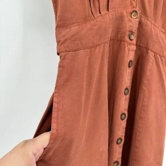 Quince Vintage Wash Tencel Button Front Dress with Tie Waist sz XL Terracotta - Picture 2 of 5